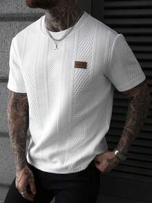 EGENSIO Men's Casual Letter Textured T-Shirt, Summer - White - View 5