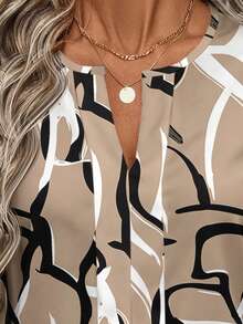 EMERY ROSE Women's Casual All-Over Print Notch Collar Shirt, Suitable For Spring And Autumn Carnival - Khaki - View 7