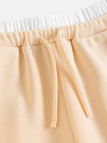 SHEIN Tween Girls' Casual Solid Color Straight Leg Knit Pants - Apricot - View 3
