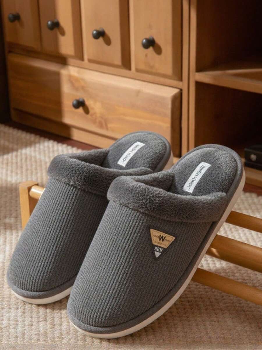 Hombre pantuflas térmicas felpa interior punta cerrada estilo casual para hogar pantuflas de invierno - Gris - Ver 1