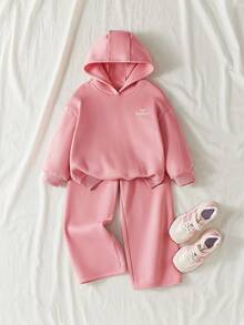 Maija Kids Bộ đồ thường ngày cho bé gái, áo hoodie in họa tiết tiếng Anh phát sáng trong bóng tối màu hồng và quần nỉ ống rộng - Bụi hồng - Xem 3