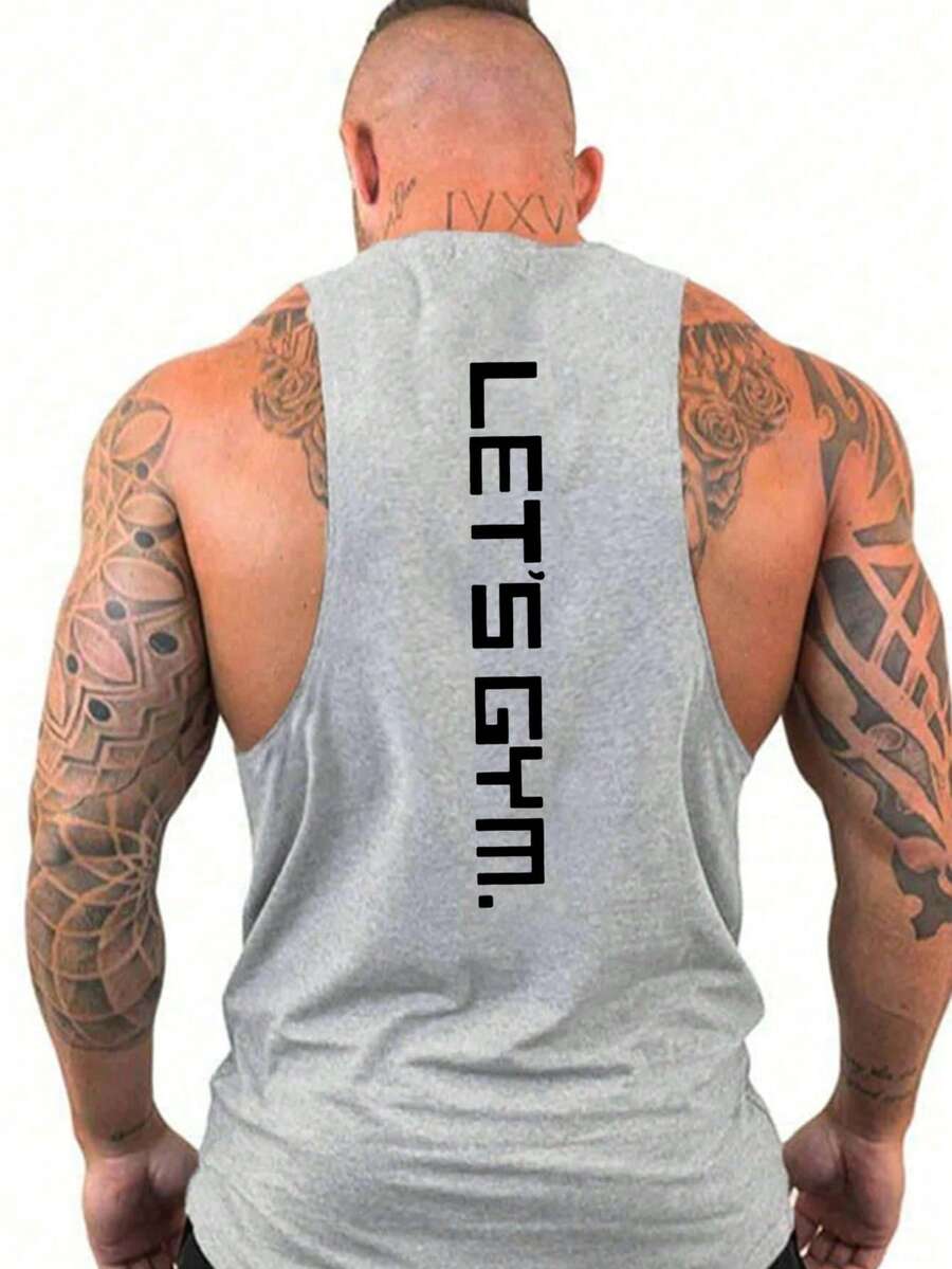 GymBeat Áo tank top thể thao nam in chữ, kiểu dáng thường ngày, thích hợp cho mùa hè. - Xám - Xem 1