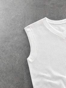 ROMWE MEN Street Life 男士印花休闲宽松V领针织背心 - 米色 - 查看 4