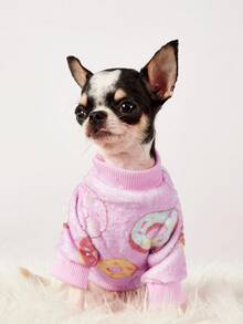 PETSIN 1 Pc Pet Cat Dog Universal Plush Comfortable Cartoon Cute Donut Fashion Printed Dog Round Neck - Multicolor - View 3