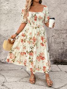 Breezaya Plus Size Women's Square Neck Casual Resort Summer Dress - Multicolor - View 5
