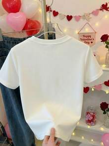 Camiseta de algodón para mujer con estampado de corazón en forma de texto amoroso y corazones rojos para San Valentín y ocasiones románticas - Blanco - Ver 3