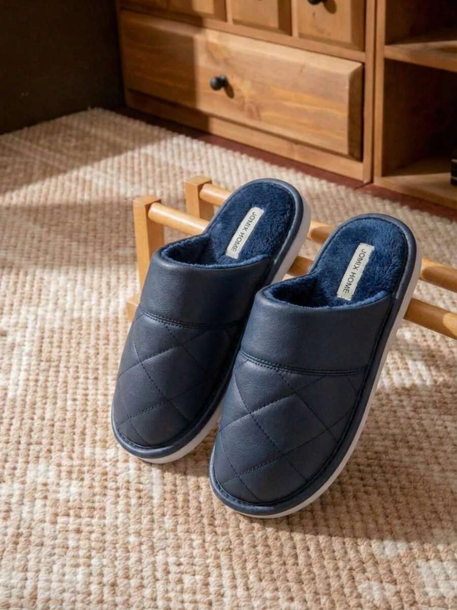 Hombre pantuflas acolchadas impermeables punta cerrada estilo minimalista para hogar pantuflas de invierno - Azul - Ver 1