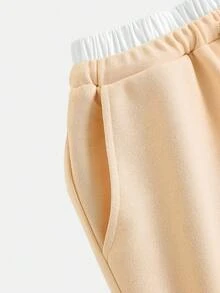 SHEIN Tween Girls' Casual Solid Color Straight Leg Knit Pants - Apricot - View 4