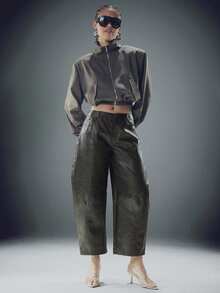 Denimoi Barrel Leg Faux Leather Pant For Fall And Winter Fashionable GNO Date Night Barrel Pants