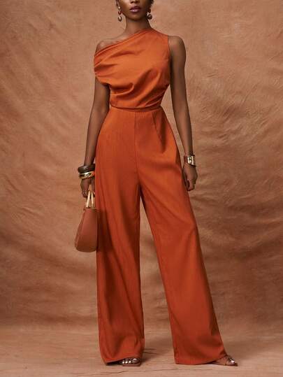 Zivah 2026 Spring/Summer New Music Festival, Western Style, Nomadic Style, Birthday Party, Graduation Season, College Style, Student Wear, Daily Outings, All-Match Versatile, Casual, Vacation, Cruise Travel, Beach, Sunbathing, Viral Hits, Streetwear, Birthday Outfit, Halloween Costumes, Wedding Guest Bohemian Style, Brunch Wear, Business Casual Woman, Airport Outfit, Party, Holiday Outings, Elegant Banquet, Linen Texture Asymmetric Ruched Waist Jumpsuit