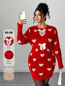 Elenzga Váy len ôm dáng cổ tròn tay dài màu đỏ ôm sát, họa tiết trái tim jacquard thời trang lãng mạn ngọt ngào đa năng cho ngày lễ tình nhân, mùa thu/đông - Nhiều màu - Xem 7