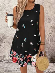 Breezaya Vestido casual sin mangas con estampado floral para mujer de talla grande - Negro - Ver 4