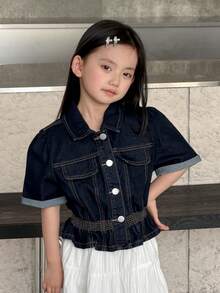 DAZY Young Girls Washed Casual Korean Style Retro Denim Blouse