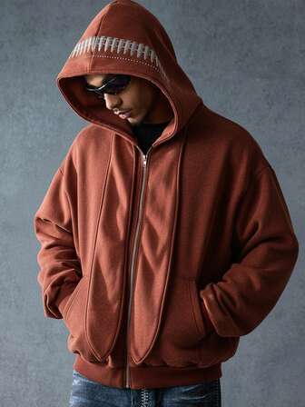 Street Life Felpa con cappuccio casual da uomo, tinta unita, con tasche con chiusura lampo e maniche lunghe