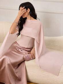 Modelyn Women's Chiffon Shawl Collar Sleeveless Fitted Elegant Blouse Women Clothing Elegant Dress With Cape Tops For Women Elegant - Baby Pink - View 8