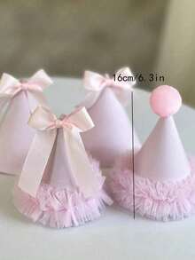 1pc Cute Birthday Party Hat Bow Lace Lace Pink Party Decoration Decoration Photo Props - Multicolor - View 4