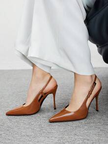 CUCCOO BIZCHIC 女式高跟鞋，带蝴蝶结装饰，酒红色，后绑带设计，适合工作，洛丽塔风格 - 棕色 - 查看 4