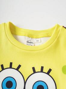 SpongeBob SquarePants | SHEIN Young Boy Cartoon Print Short Sleeve Top And Shorts Snug Fit Pajamas - Yellow - View 6