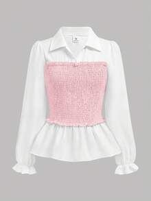 SHEIN Girlism 2pcs/Set Teen Girls Patchwork Long Sleeve Top And Pants,Light Pink,Summer,Y2k,Sweet 16,Back-To-School,Elegant Leisure Wear For Spring/Autumn Winter - Pink - View 6