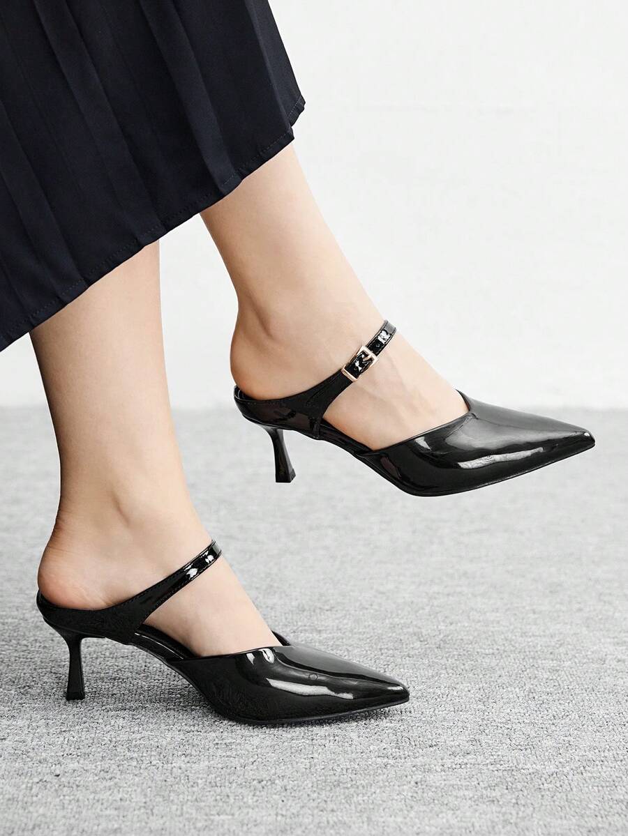 CUCCOO BIZCHIC 女士优雅尖头搭扣高跟鞋，适合通勤 - 黑色 - 查看 1
