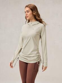 OutZeal Women Sun-Proof Jacket Summer Daily Casual Long Sleeve Top UV Protection Cool Touch Silky Soft Side Drawstring Hip Length - Khaki - View 7