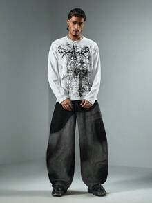 ROMWE MEN Men's Casual Versatile Street-Style Pocket Distressed Straight Leg Jeans - Grey - View 3