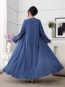 Al Najma Áo choàng rộng rãi thanh lịch đính đá trang trí cho nữ, màu đen - Màu xanh hải quân - Xem 7