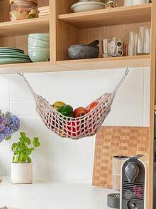 Madebyblanc Nordic Boho Handwoven Fruit Hammock - Wall-Mounted Kitchen Storage Net Bag Space-Saving Home Decor Fruit Organizer Basket