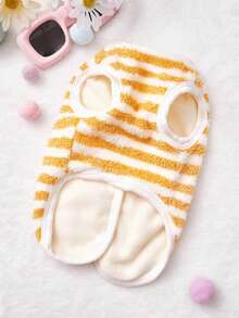 PETSIN 1 buah Jaket Hewan Peliharaan 2 in 1 Lucu dengan Lapisan Termal dan Tali Pengikat untuk Musim Gugur/Dingin - Kuning - View 2