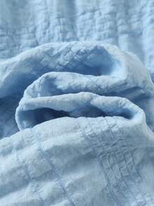 SHEIN 年轻女孩休闲街头时尚通勤装，纹理面料无袖圆领上衣和直筒裤套装 - 藍色 - 查看 4