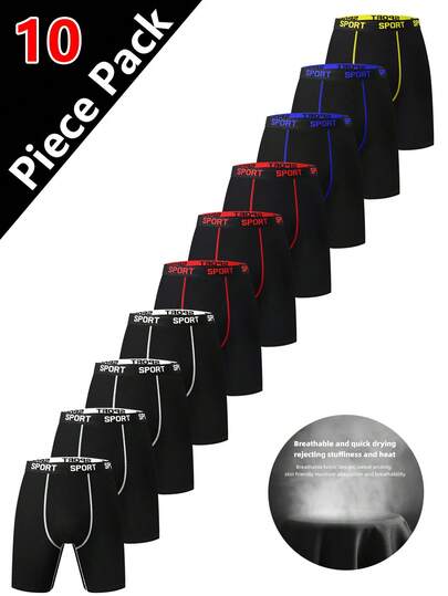 Velminro 10pcs Men's Comfortable Letter Waistband Boxer Briefs Men Underwear Pack Plus Size Underwear Pack