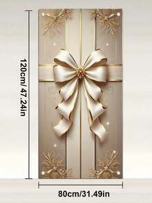 Elegante faixa de porta com laço branco e dourado, decoração de Natal e inverno, 89 x 178 cm, poliéster. - Multicolorido - Ver 6