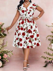SHEIN Lady 大码优雅派对印花连衣裙 - 彩色 - 查看 3