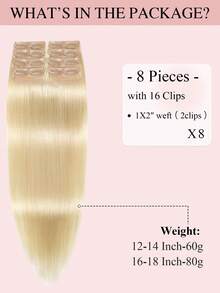 8PCS With 16 Clips Straight Clip In Hair Extensions 100% Real Human Hair Color 613# Light Blonde 12-18 Inch Double Weft Invisible Clip Hair Extensions Remy Natural Human Hair For Women Girl Daily Full Head Use Halloween Costumes - S613 - View 4