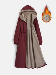 EMERY ROSE معطف طويل مبطن مبطن للنساء في الشتاء، أكمام طويلة، خصر بسحاب، مقنع، بطانة حرارية، كاجوال