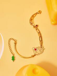 TOM & JERRY X SHEIN Pulsera con colgante de Jerry dorado - Regalos de joyería navideña para familiares y amigos - Dorado - Ver 4