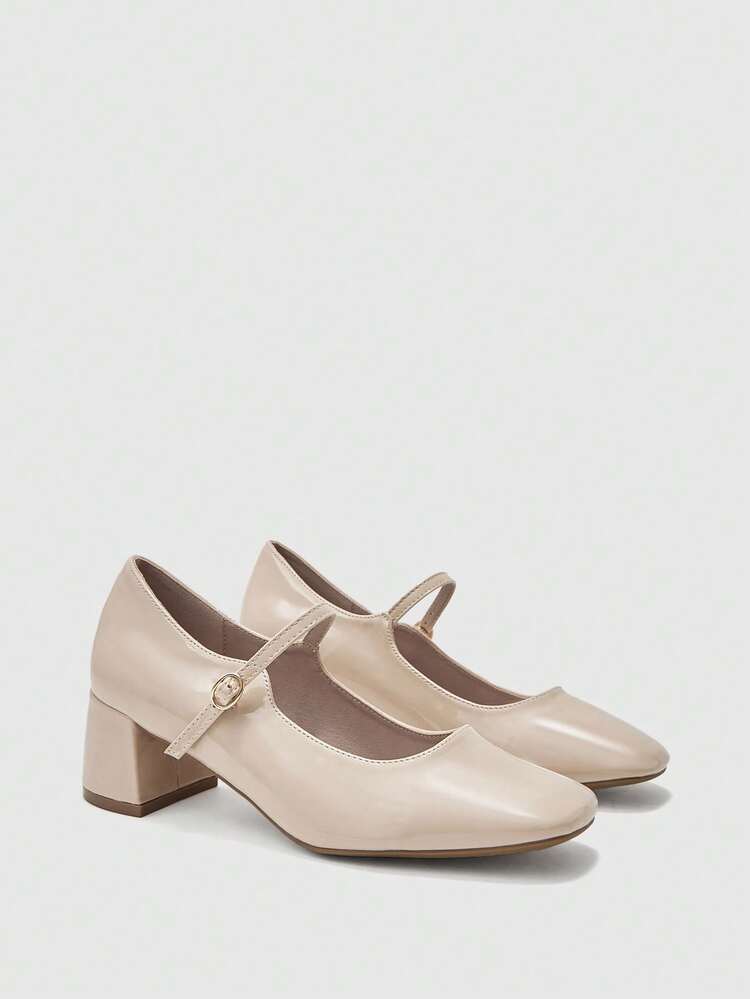 CUCCOO BIZCHIC Women's Square Toe Buckle Design Fashionable High Heels For Daily Wear Valentine's Day