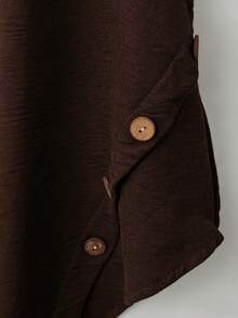 SHEIN LUNE Plus Size Women's Solid Color Button Design Round Neck Tank Top And Wide Leg Pants Casual 2 Piece Set - Brown - View 4