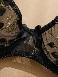 Seduluxe Bộ 2 áo ngực và quần lót nâng ngực thêu tối màu cổ điển dành cho nữ, dây đeo có thể điều chỉnh - màu đen - Xem 4