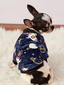 PETSIN 1 Pc Lunar Rocket Printed Flannel Pet Black Autumn/Winter Thick Warm Pet Clothing - Black - View 6