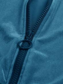 SHEIN Tween Girl Velvet Hoodie & Sweatpants Set, Casual Sportswear - Teal Blue - View 9