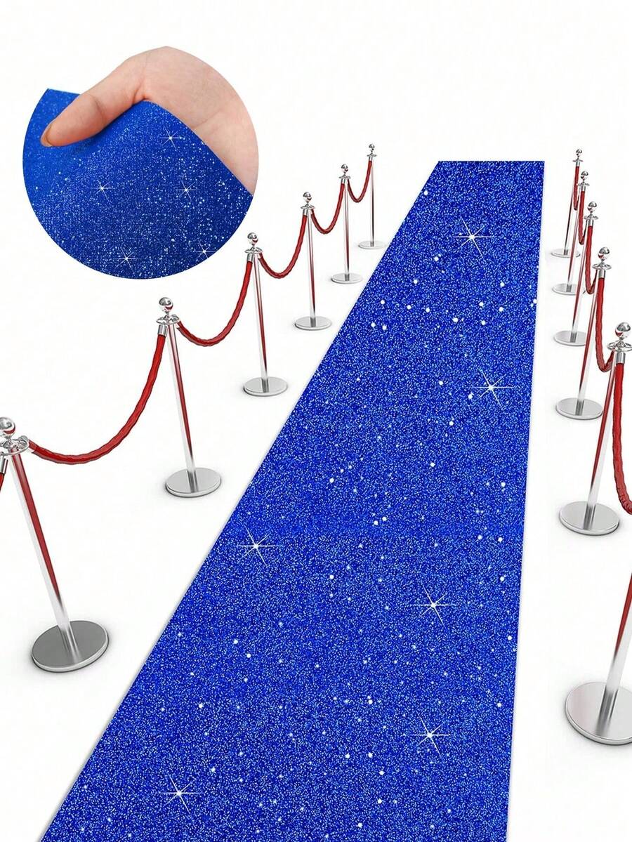Blue Sequin Aisle Runner Customizable Length Wedding Birthday Party Decor Stage Photo Booth Backdrop Non Slip Backing Reusable Outdoor Indoor Event - Blue - View 1