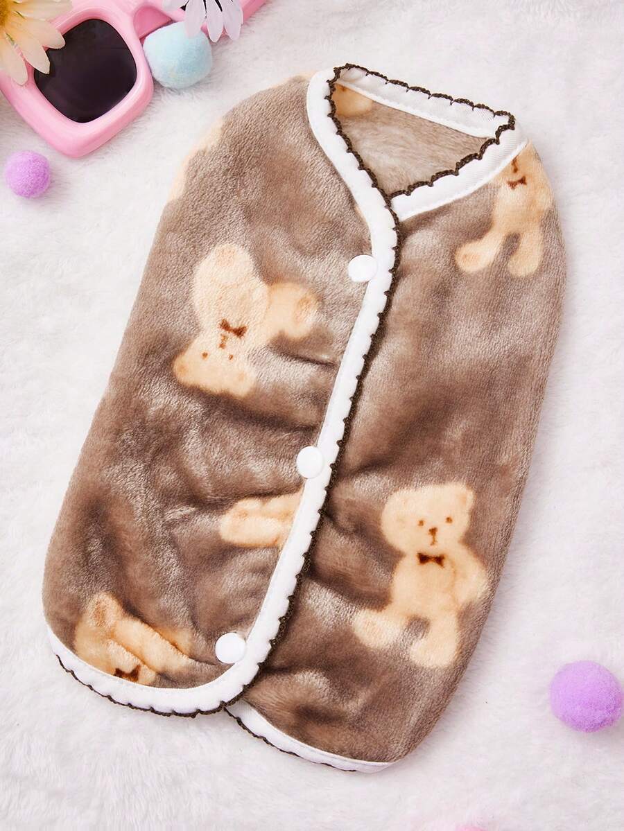 PETSIN 1件装二合一可爱保暖内衬宠物外套，带牵引绳，适合秋冬季穿着 - 咖啡 - 查看 1