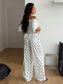 Coolane 女士夏季极简街头风基础日常穿搭外出运动舒适露肩T恤和阔腿运动裤两件套 - 白色 - 查看 2