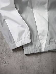 Manfinity EMRG 男士夹克，翻领，拉链前襟，灰白撞色，春秋季休闲穿着，通勤，约会，摄影 - 灰色 - 查看 4