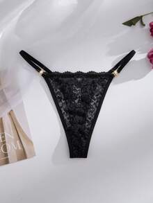 SHEIN 14件套性感蕾丝花卉女士丁字裤，饰有奢华钻石装饰 - 黑色 - 查看 4