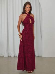 Aloruh Đầm dệt kim cổ yếm màu đỏ rượu vang, thanh lịch, thích hợp cho tiệc tùng và mặc thường ngày. - Màu Đỏ Sâu - Xem 6