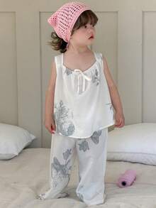 DAZY 2件套女婴休闲衬衫和宽松裤子家居服套装 - 米色 - 查看 7