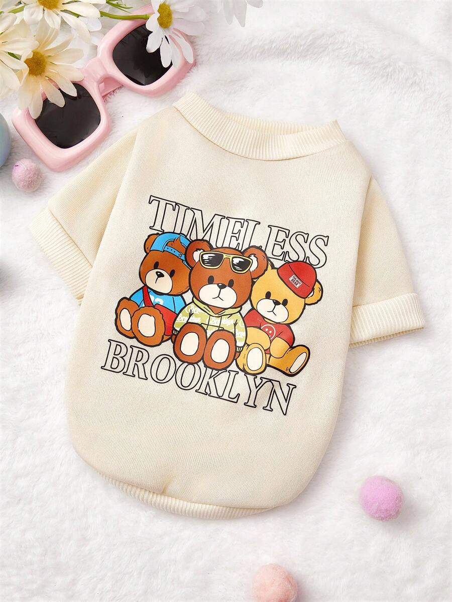 PETSIN 1 Piece Cute Three Bear Brother Letter Printed Sweatshirt Beige Autumn And Winter Warm And Skin Friendly Pet Clothing - Beige - View 1