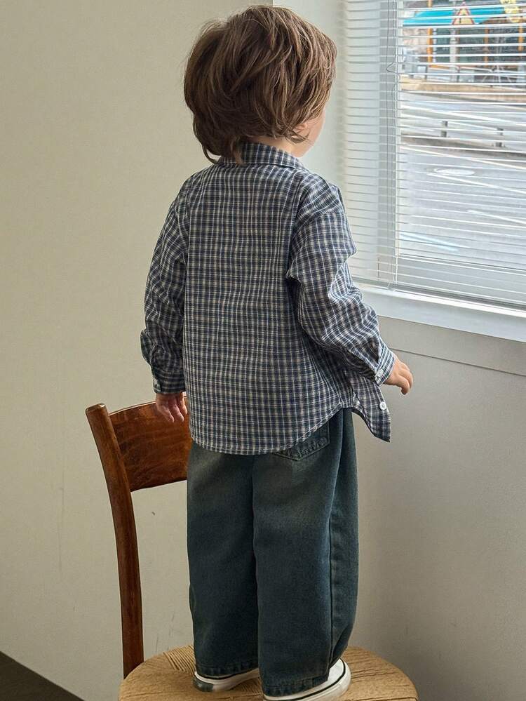 Baby Boy Plaid Long Sleeve Single-Breasted Casual Shirt